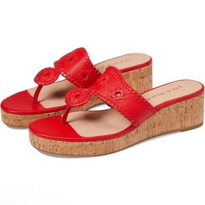 Jack Rogers Jacks Mid Red Wedge Stacked Cork Sandals Slides Size 9 Preppy